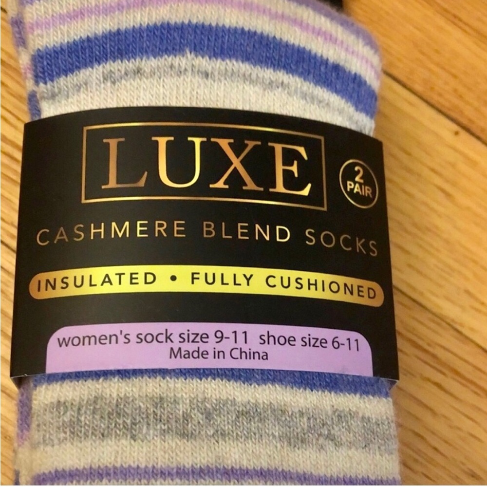 Luxe Cashmere Blend Socks - 1 pair Cream and Purple striped and 1 pair gray - Picture 2 of 4